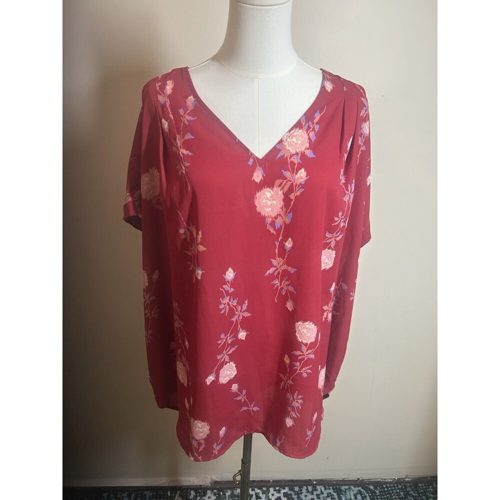 Simply Vera Wang Women's Pullover Plus 2X Multicolor Floral Cap Sleeves 297
